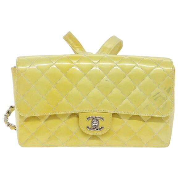 CHANEL Matelasse Backpack Patent Leather Yellow Silver CC - Picture 13 of 16